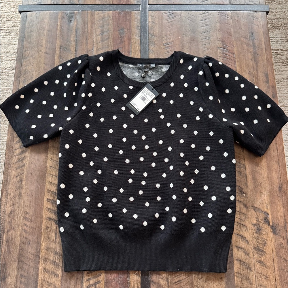 NWT Adrianna Papell Black and White Polka Dot Sweater